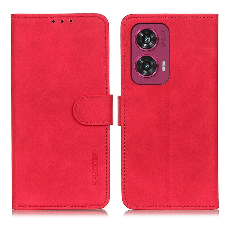 KHAZNEH Für Motorola Edge 50 Fusion 5G Hülle Kartenfächer Geldbörse Retro Leder Handyhülle - Rot
