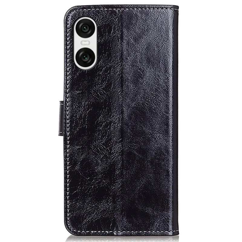 For Sony Xperia 10 VI Case Vintage PU Leather Folio Phone Cover with Card Slots - Black