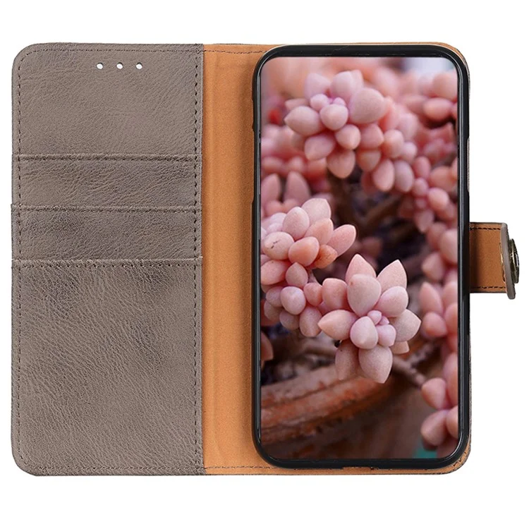 KHAZNEH For Sony Xperia 10 VI Leather Wallet Case Cowhide Texture Phone Cover - Khaki