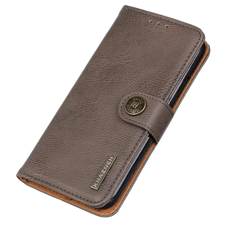 KHAZNEH For Sony Xperia 10 VI Leather Wallet Case Cowhide Texture Phone Cover - Khaki