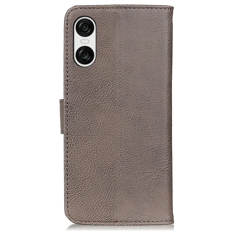 KHAZNEH For Sony Xperia 10 VI Leather Wallet Case Cowhide Texture Phone Cover - Khaki
