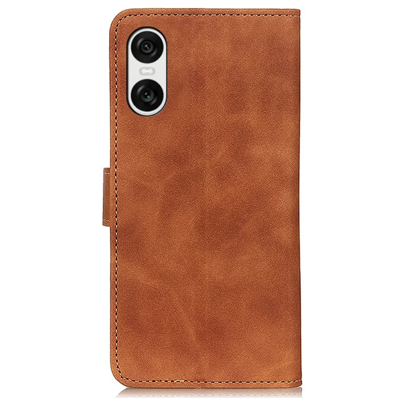 KHAZNEH Pour Sony Xperia 10 VI Étui Rétro en Cuir Stand Folio Housse de Téléphone - Brun