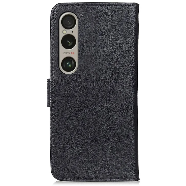 KHAZNEH For Sony Xperia 1 VI Magnetic Phone Case Wallet Cowhide Texture Drop Protection Cover - Black