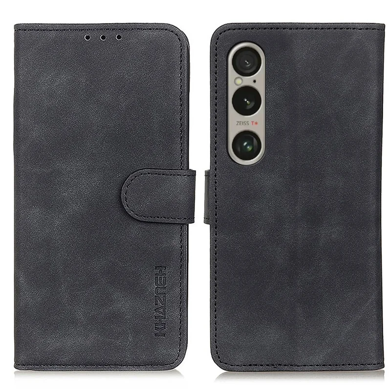 KHAZNEH For Sony Xperia 1 VI Case Retro Leather Purse Stand Folio Phone Cover - Black