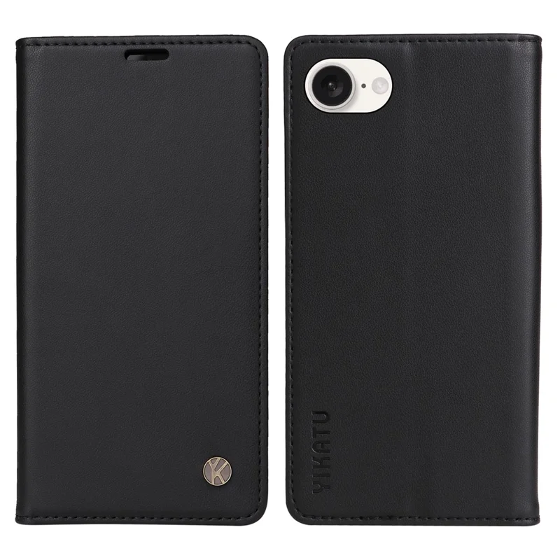YIKATU YK-001 For iPhone 17e / 16e Case Stand Wallet PU Leather Phone Cover - Black