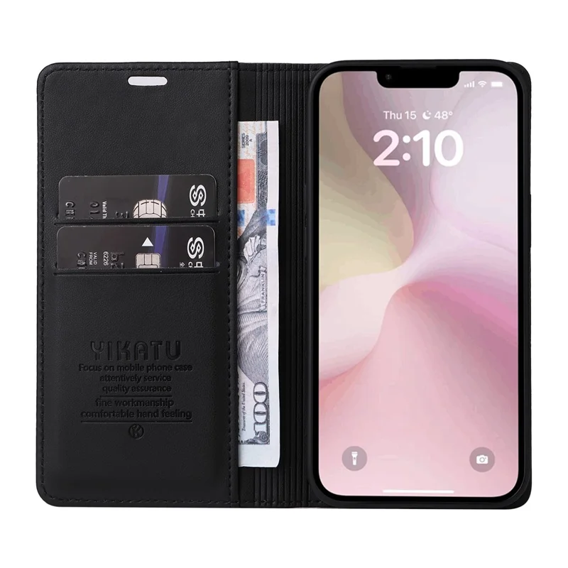 YIKATU YK-001 For iPhone 17e / 16e Case Stand Wallet PU Leather Phone Cover - Black