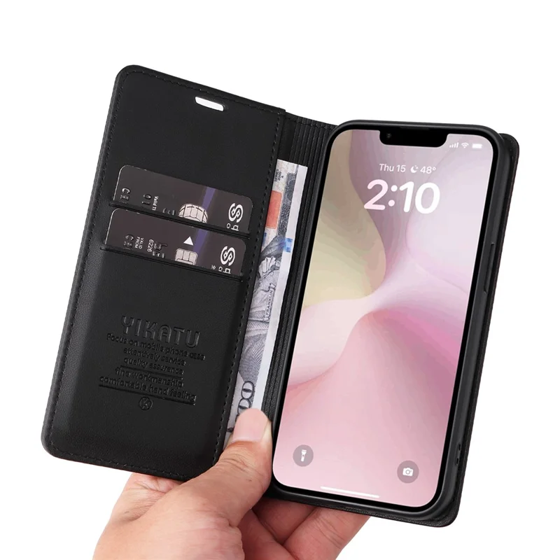 YIKATU YK-001 For iPhone 17e / 16e Case Stand Wallet PU Leather Phone Cover - Black