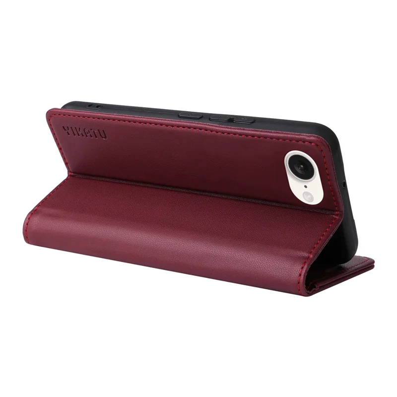 YIKATU YK-001 For iPhone 17e / 16e Case Stand Wallet PU Leather Phone Cover - Wine Red