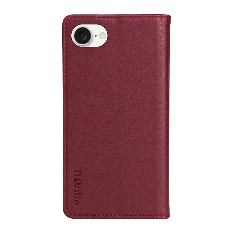 YIKATU YK-001 For iPhone 17e / 16e Case Stand Wallet PU Leather Phone Cover - Wine Red