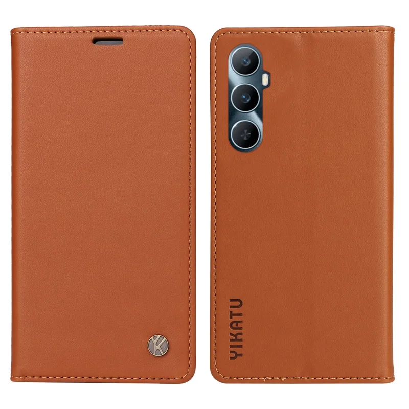YIKATU YK-001 Para Realme C65 4G Case Anti-Scratch Leather Wallet Phone Cover - Marrom
