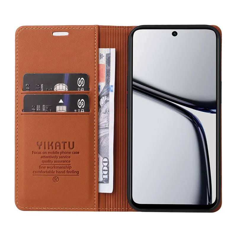 YIKATU YK-001 Para Realme C65 4G Case Anti-Scratch Leather Wallet Phone Cover - Marrom