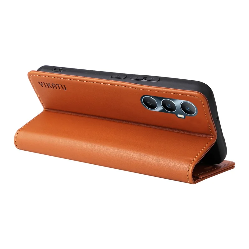 YIKATU YK-001 Para Realme C65 4G Case Anti-Scratch Leather Wallet Phone Cover - Marrom