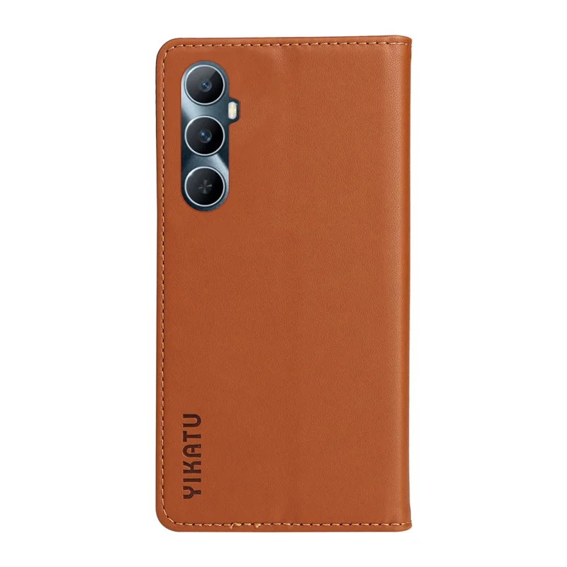 YIKATU YK-001 Para Realme C65 4G Case Anti-Scratch Leather Wallet Phone Cover - Marrom