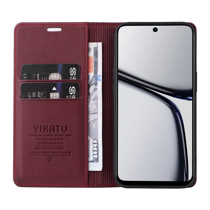 YIKATU YK-001 For Realme C65 4G Case Anti-Scratch Leather Wallet Phone Cover - Wine Red