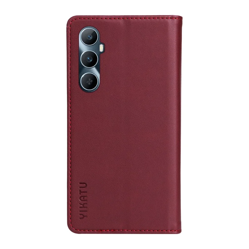 YIKATU YK-001 For Realme C65 4G Case Anti-Scratch Leather Wallet Phone Cover - Wine Red