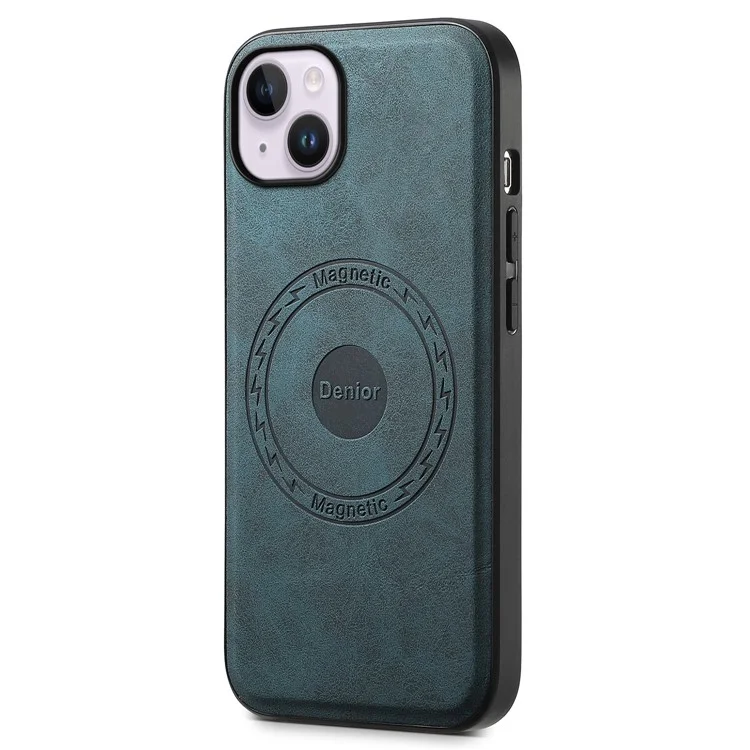 DENIOR A11 Für iPhone 14 Plus Case Retro PU+PC+TPU Handyhülle Kompatibel mit MagSafe - Blau