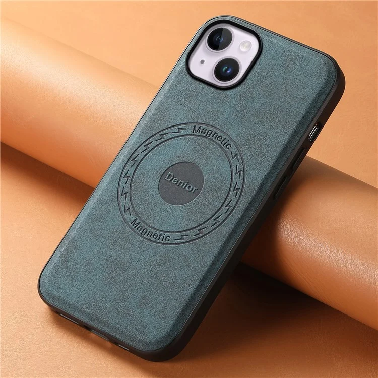 DENIOR A11 Für iPhone 14 Plus Case Retro PU+PC+TPU Handyhülle Kompatibel mit MagSafe - Blau