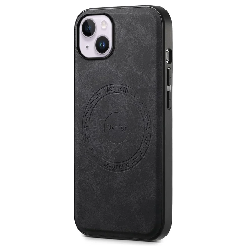 DENIOR A11 For iPhone 13 / 14 Magnetic Case Retro Leather Coated PC+TPU Anti-Scratch Cover - Black