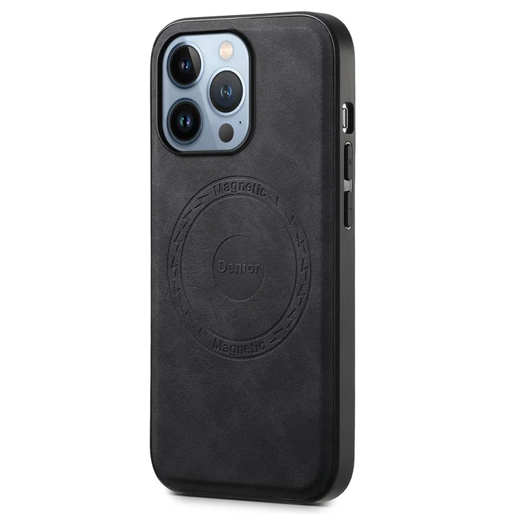 DENIOR A11 для чехла iPhone 13 Pro Retro Leather + PC + TPU Магнитная крышка телефона - Черный