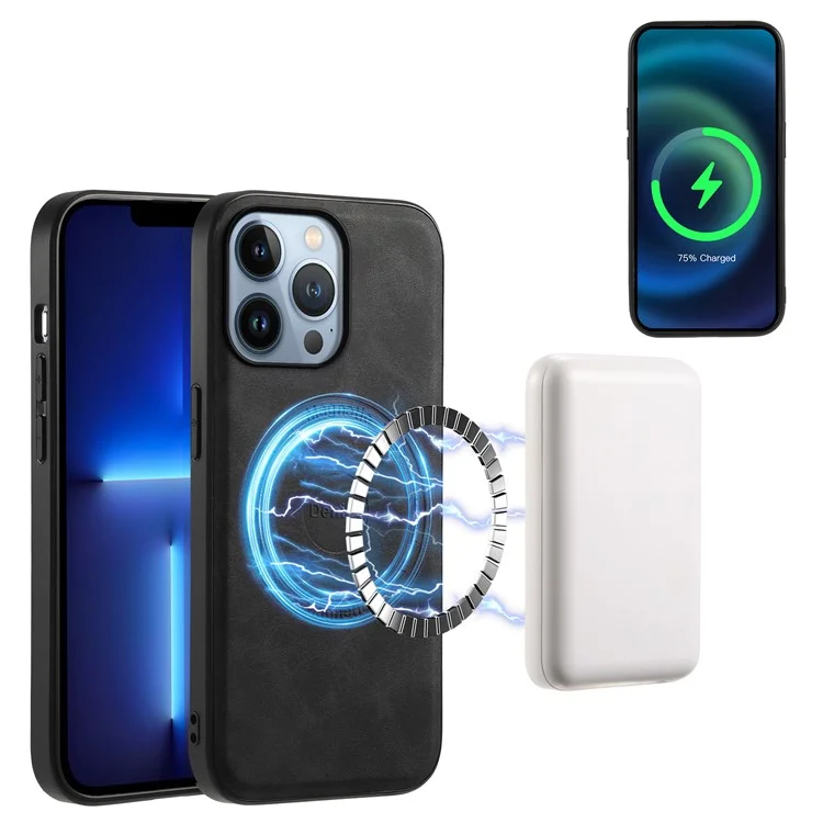DENIOR A11 для чехла iPhone 13 Pro Retro Leather + PC + TPU Магнитная крышка телефона - Черный