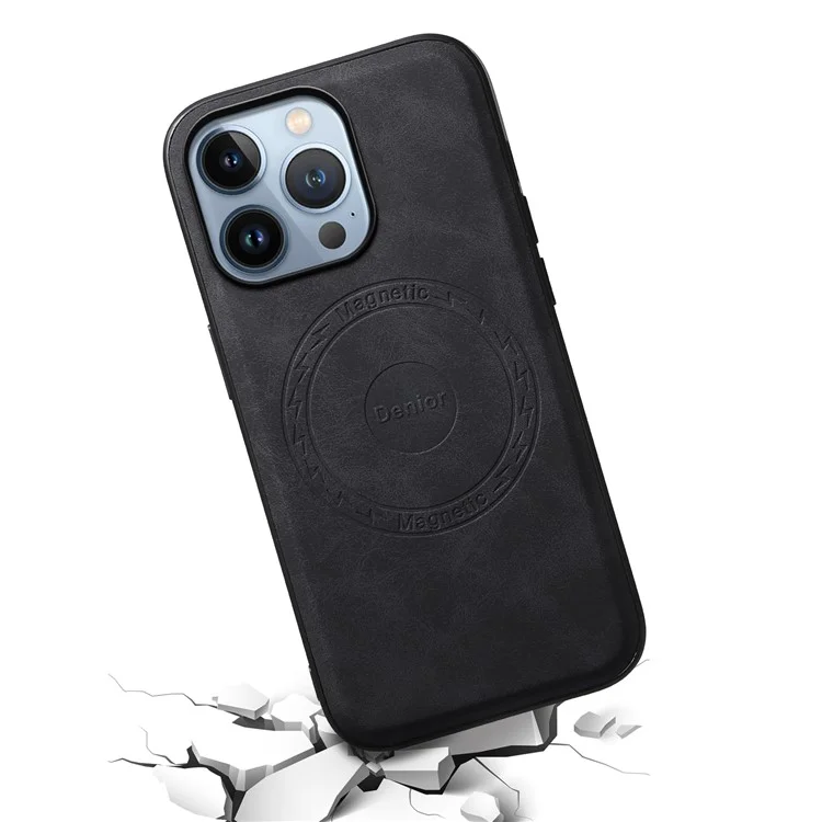 DENIOR A11 для чехла iPhone 13 Pro Retro Leather + PC + TPU Магнитная крышка телефона - Черный