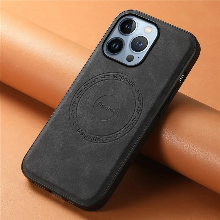 DENIOR A11 для чехла iPhone 13 Pro Retro Leather + PC + TPU Магнитная крышка телефона - Черный
