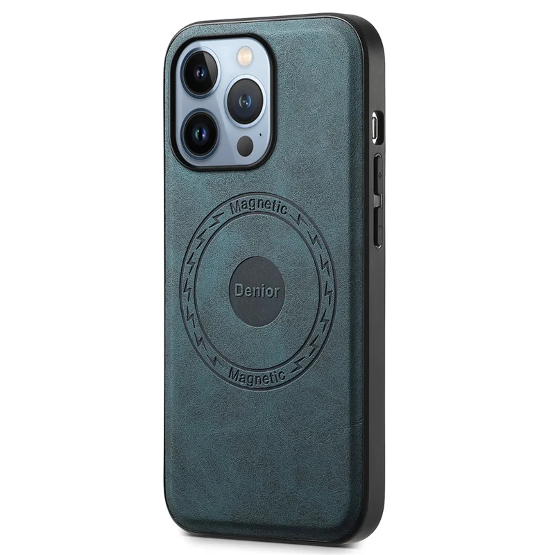 DENIOR A11 For iPhone 13 Pro Max Magnetic Case Leather+PC+TPU Retro Phone Cover - Blue