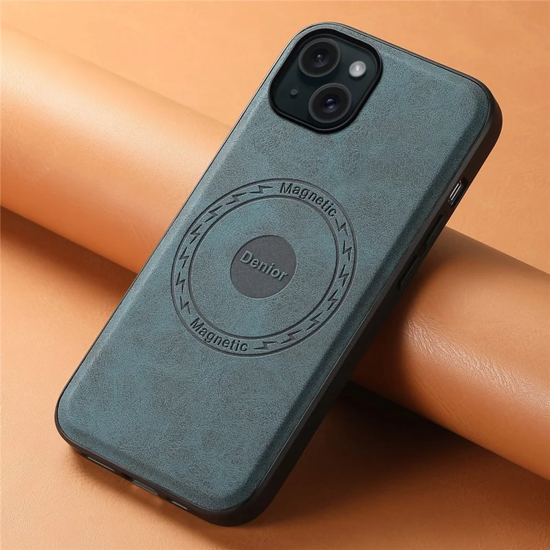 DENIOR A11 For iPhone 15 Plus Case Compatible with MagSafe Leather Coated PC+TPU Phone Cover - Blue