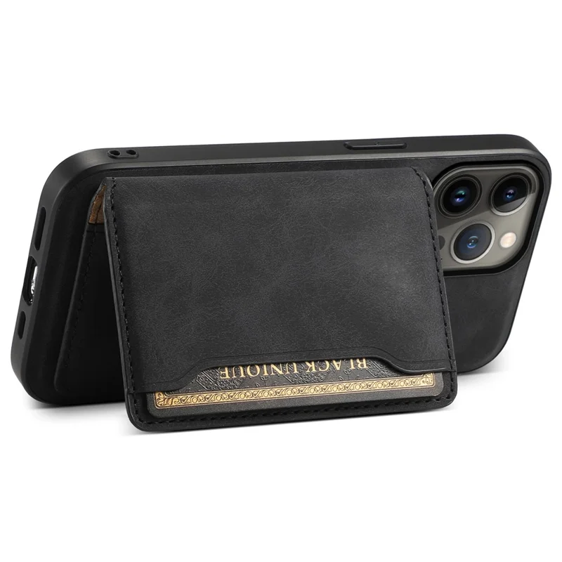 DENIOR D13 Para iPhone 13 Pro Max 6.7 pulgadas Funda Magnética de Cuero+TPU+PC Funda Teléfono con Bolsa de Tarjeta - Negro
