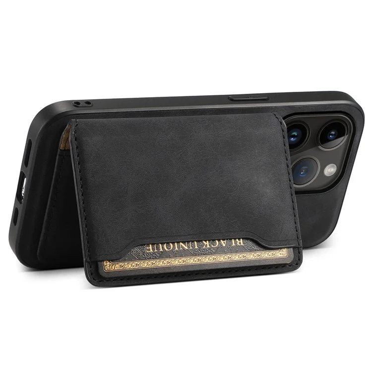 DENIOR D13 Wholesale Phone Case für iPhone 14 Pro PC+TPU+PU Leder Handyhülle mit abnehmbarer magnetischer Kartentasche - Schwarz
