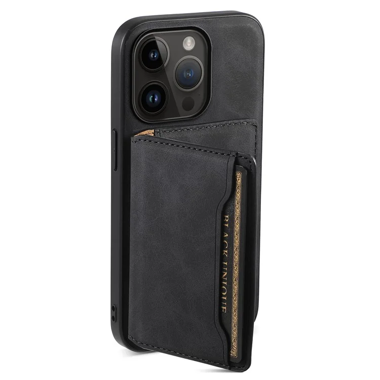 DENIOR D13 Wholesale Phone Case für iPhone 14 Pro PC+TPU+PU Leder Handyhülle mit abnehmbarer magnetischer Kartentasche - Schwarz