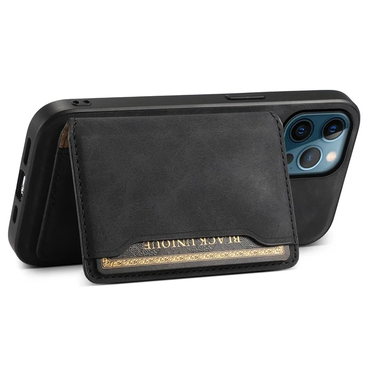 DENIOR D13 For iPhone 12 Pro Max Case Retro Texture PU+TPU+PC Magnetic Phone Case with Card Bag - Black