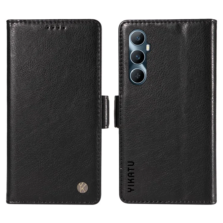 YIKATU YK-007 For Realme C65 4G Case PU Leather Litchi Grain Wallet Phone Cover Side Magnetic Clasps - Black
