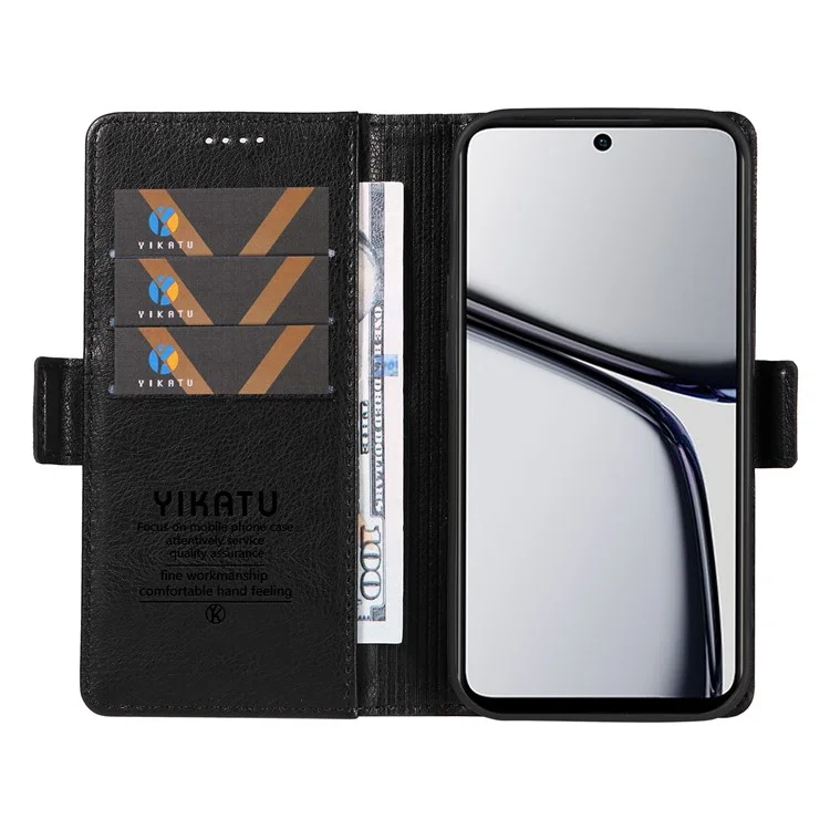 YIKATU YK-007 For Realme C65 4G Case PU Leather Litchi Grain Wallet Phone Cover Side Magnetic Clasps - Black
