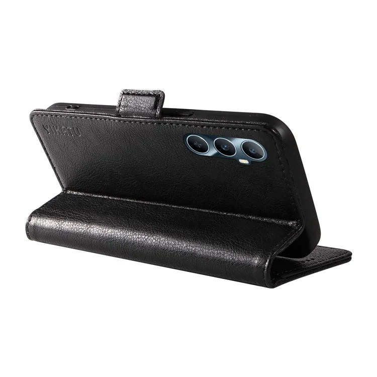 YIKATU YK-007 For Realme C65 4G Case PU Leather Litchi Grain Wallet Phone Cover Side Magnetic Clasps - Black