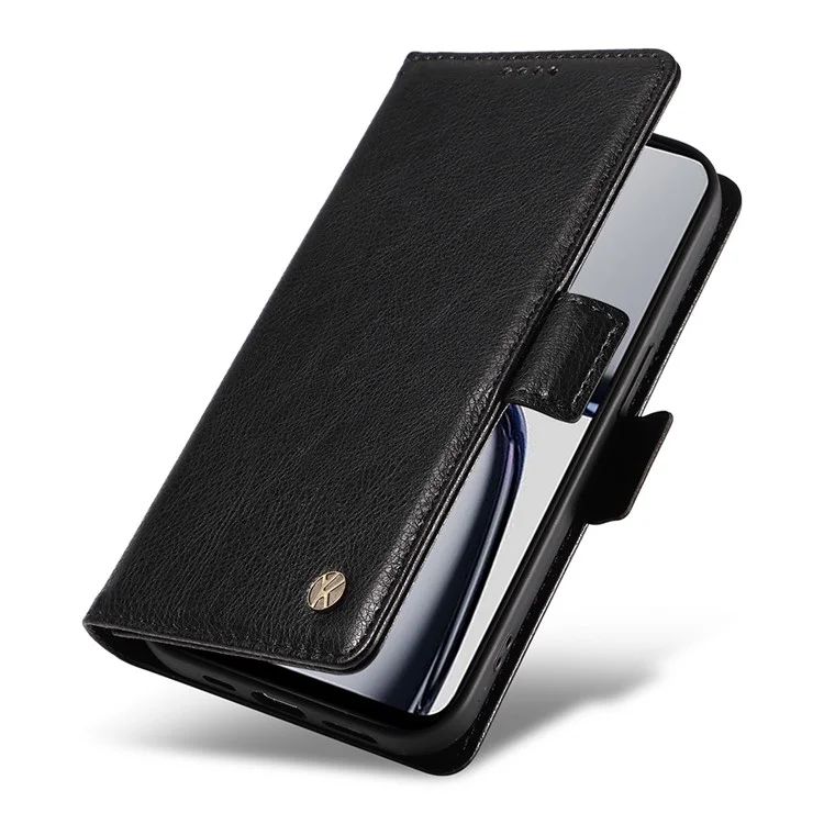 YIKATU YK-007 For Realme C65 4G Case PU Leather Litchi Grain Wallet Phone Cover Side Magnetic Clasps - Black