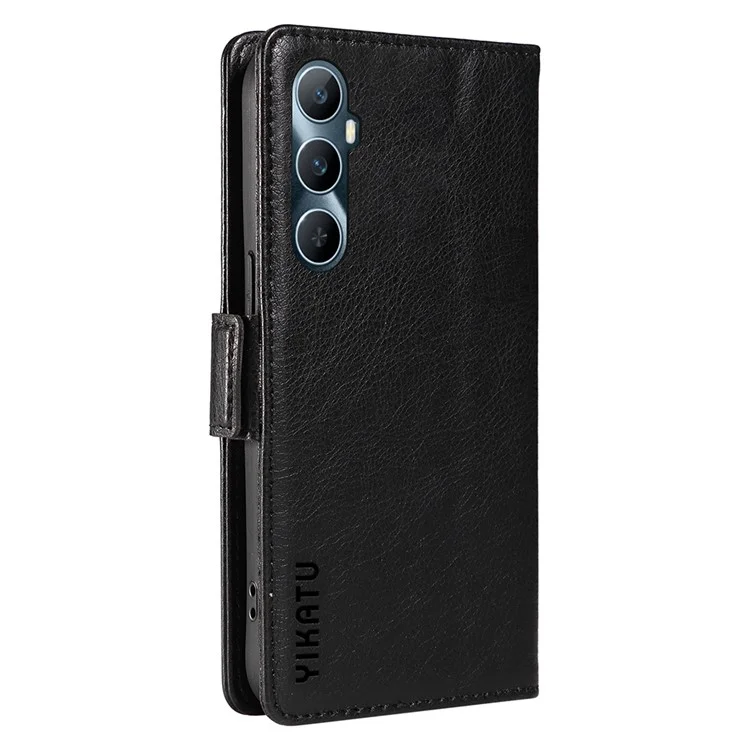 YIKATU YK-007 For Realme C65 4G Case PU Leather Litchi Grain Wallet Phone Cover Side Magnetic Clasps - Black