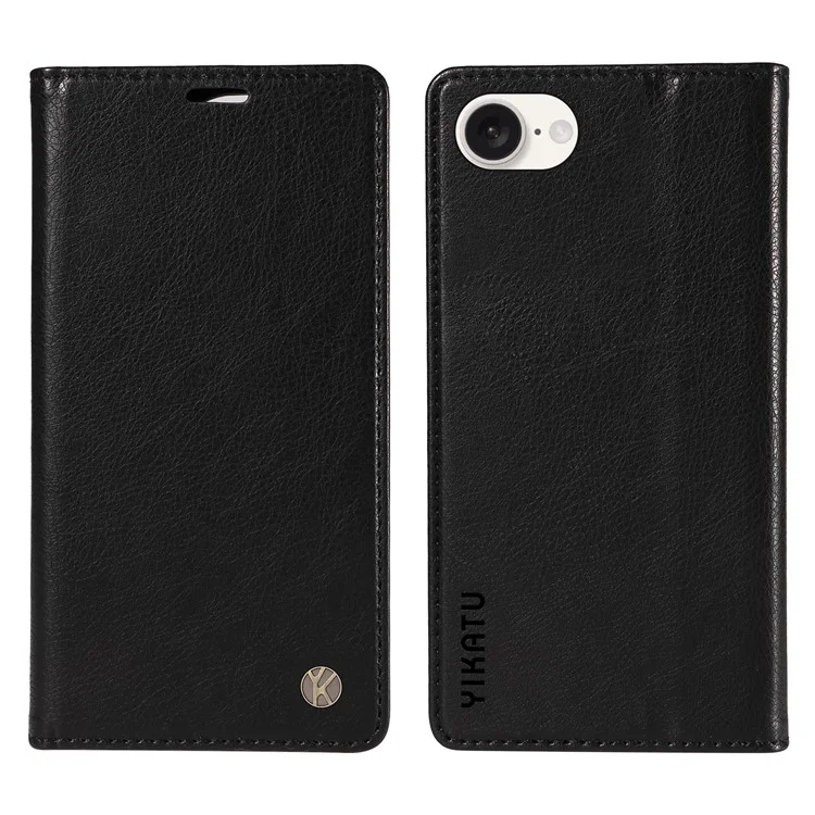 YIKATU YK-006 For iPhone 16e Case Wallet Leather Litchi Texture Magnetic Absorption Phone Cover - Black
