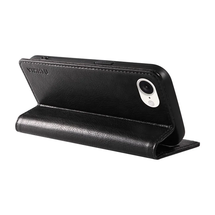 YIKATU YK-006 For iPhone 16e Case Wallet Leather Litchi Texture Magnetic Absorption Phone Cover - Black