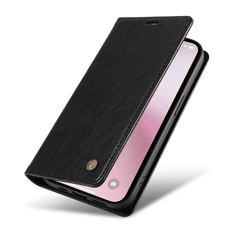 YIKATU YK-006 For iPhone 16e Case Wallet Leather Litchi Texture Magnetic Absorption Phone Cover - Black