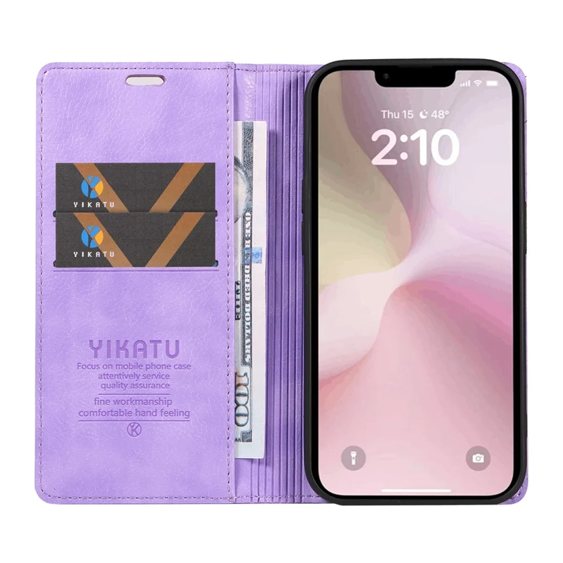 YIKATU YK-006 For iPhone 17e / 16e Case Wallet Leather Litchi Texture Magnetic Absorption Phone Cover - Purple