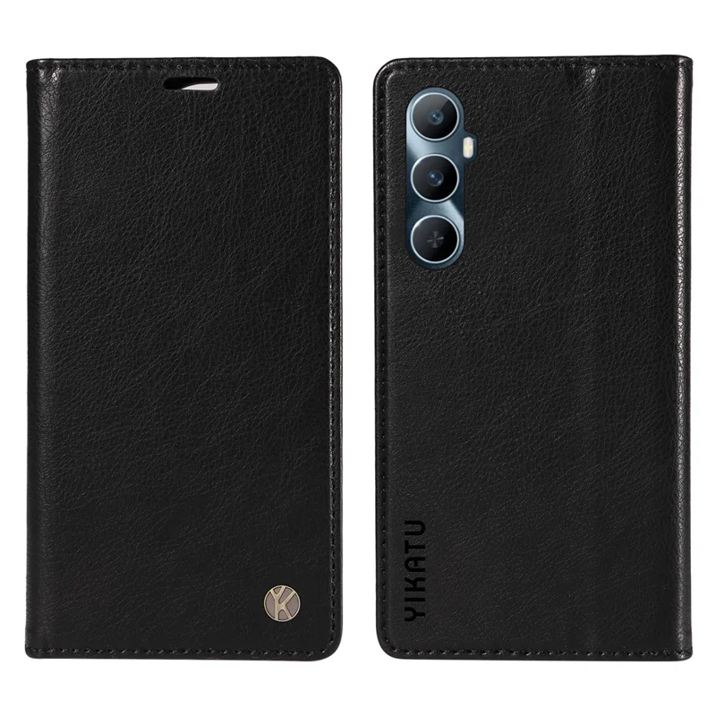 YIKATU YK-006 For Realme C65 4G Leather Case Litchi Texture Wallet Magnetic Closing Phone Cover -  Black