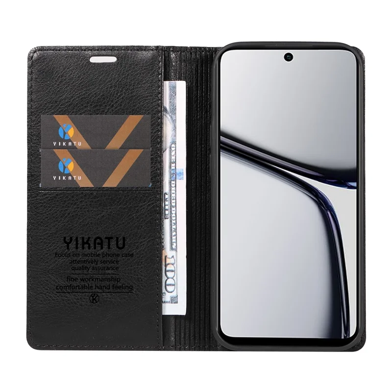 YIKATU YK-006 For Realme C65 4G Leather Case Litchi Texture Wallet Magnetic Closing Phone Cover -  Black