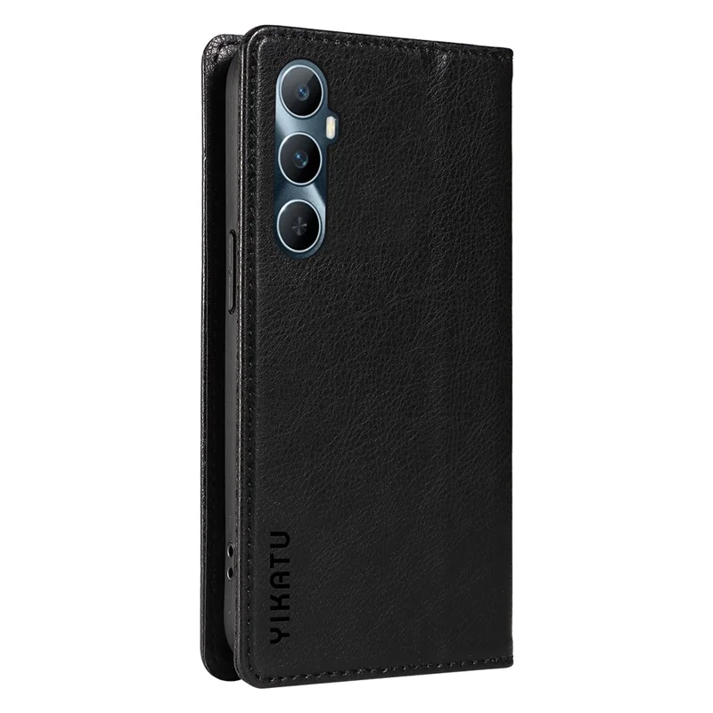 YIKATU YK-006 For Realme C65 4G Leather Case Litchi Texture Wallet Magnetic Closing Phone Cover -  Black