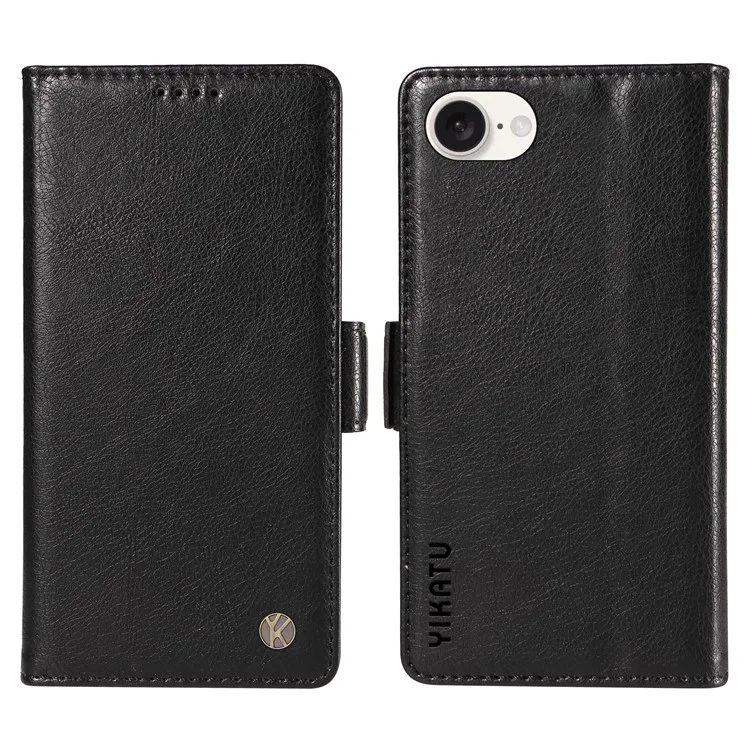 YIKATU YK-007 Étui pour iPhone SE (2024) en cuir PU avec texture de litchi, porte-cartes et rabat magnétique - Noir