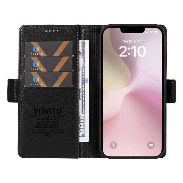 YIKATU YK-007 Étui pour iPhone SE (2024) en cuir PU avec texture de litchi, porte-cartes et rabat magnétique - Noir