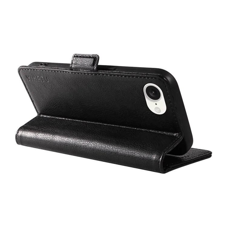 YIKATU YK-007 Étui pour iPhone SE (2024) en cuir PU avec texture de litchi, porte-cartes et rabat magnétique - Noir