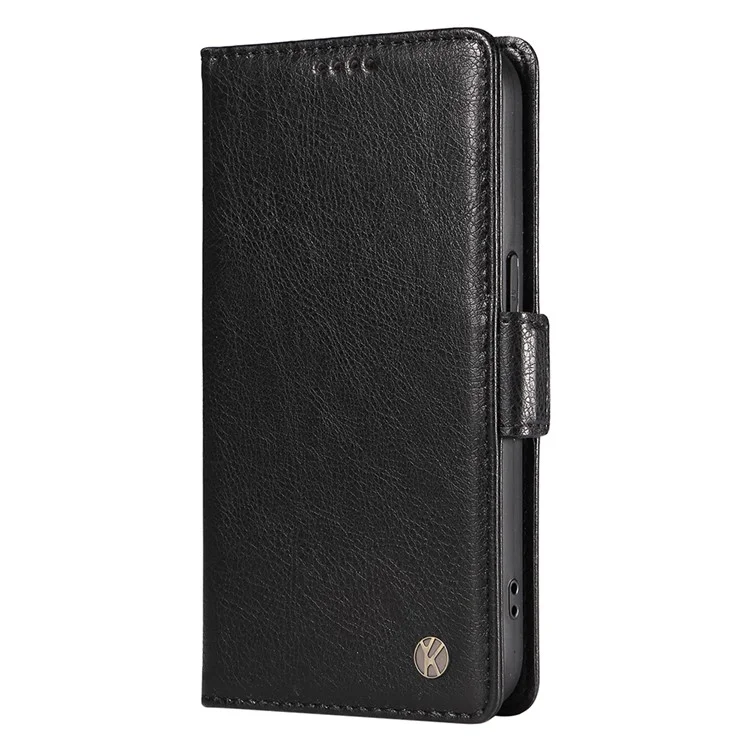 YIKATU YK-007 Étui pour iPhone SE (2024) en cuir PU avec texture de litchi, porte-cartes et rabat magnétique - Noir