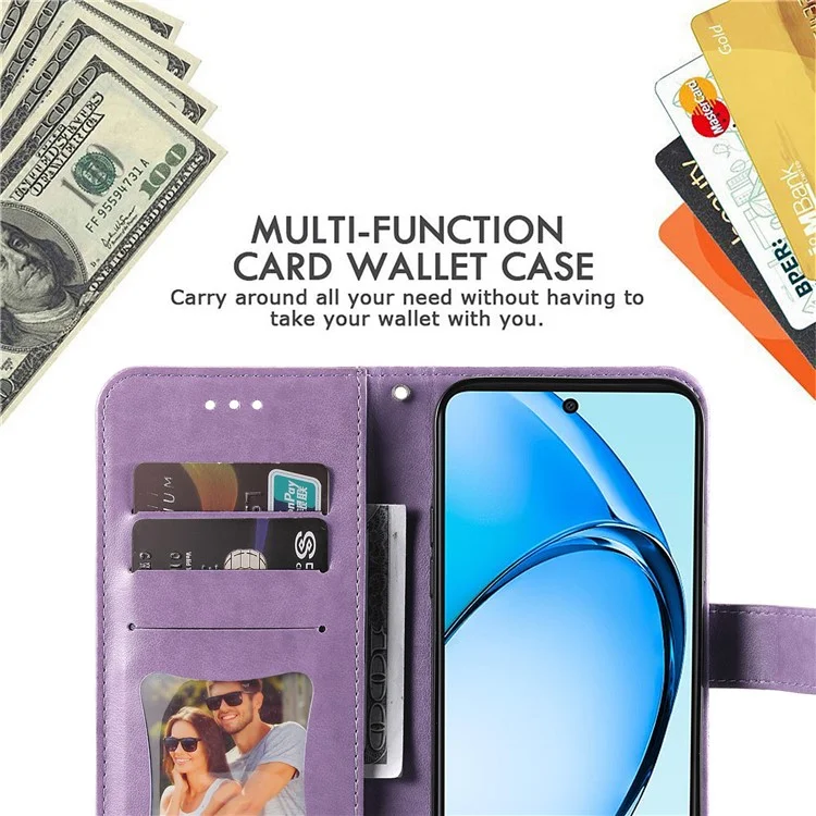 Für Oppo A60 4G Case Flower Imprinted PU Leder Folio Wallet Phone Cover - Lila