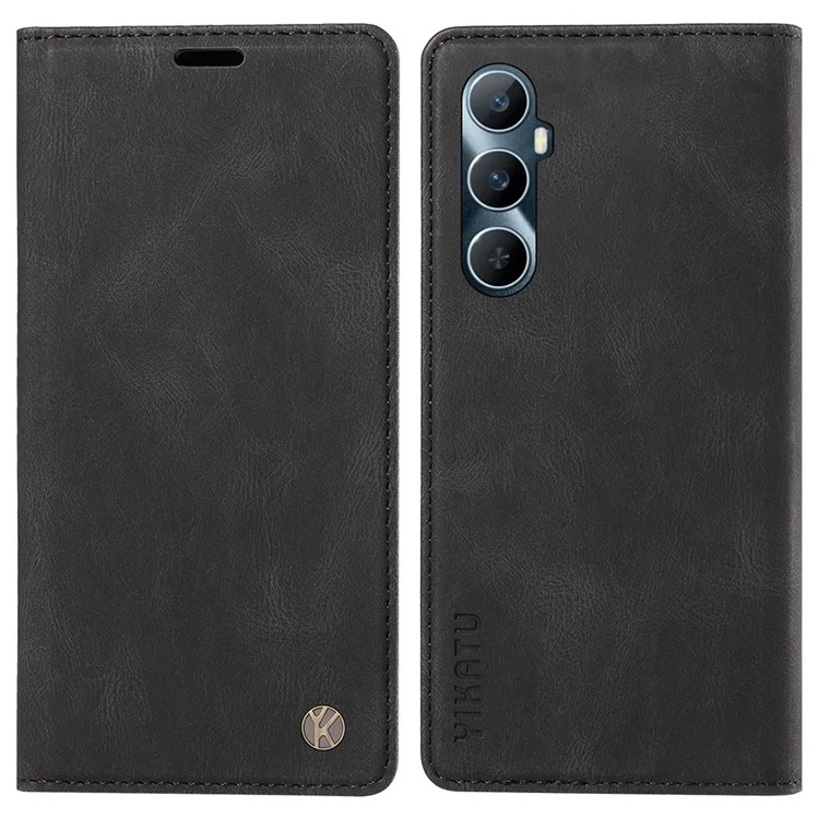 YIKATU YK-004 Per Realme C65 4G Custodia Pelle Sensazione Touch TPU Guscio Antiurto Folio Cover Telefono - Nero